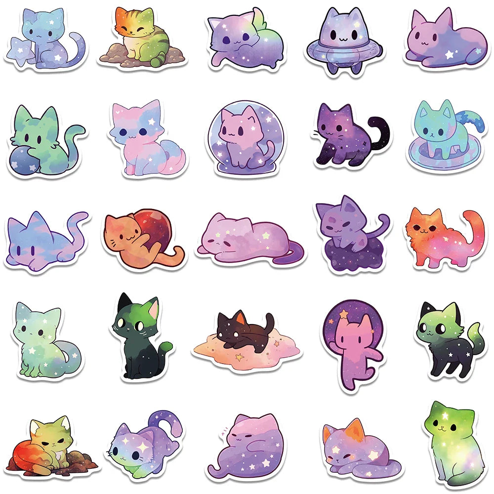 50pcs Kawaii Cartoon Starry Sky Cats Stickers Decals For Laptop Water Bottle Luggage Notebook Phone Vinyl Waterproof Graffiti (ONLINE ORDER ONLY)
