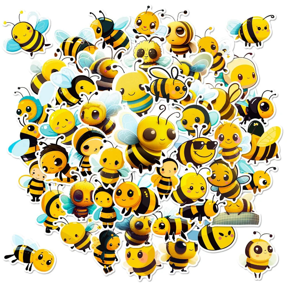 50PCS Cartoon Bee Honey Stickers DIY Laptop Guitar Luggage Fridge Waterproof Graffiti Sticker Decal Kids Classic Toys (Online Order Only)