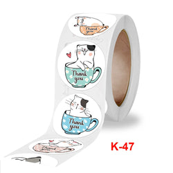100-500 Pcs Roll 1-1.5inch Round White Decorative Gift Thank You Stickers Cartoon Hand-painted Cat Sealing Sticker Stationery (Online Order Only)