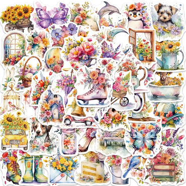 10/30/50PCS Cartoon Flower World PVC Sticker Aesthetic Decoration Scrapbooking Korean Stationery School Supplies for Kids (ONLINE ORDER ONLY)