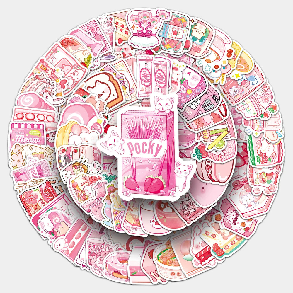 103Pcs Cute Pink Food Waterproof Vinyl Stickers for Skateboard Snowboard (ONLINE ORDER ONLY)