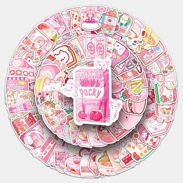 103Pcs Cute Pink Food Waterproof Vinyl Stickers for Skateboard Snowboard (ONLINE ORDER ONLY)