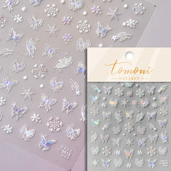 Hot Stamping Romantic White Gold Snowflakes Hexagon Winter 3D Self Adhesive Nail Art Stickers Shiny Rhinestone Manicure Decals (Online Order Only)