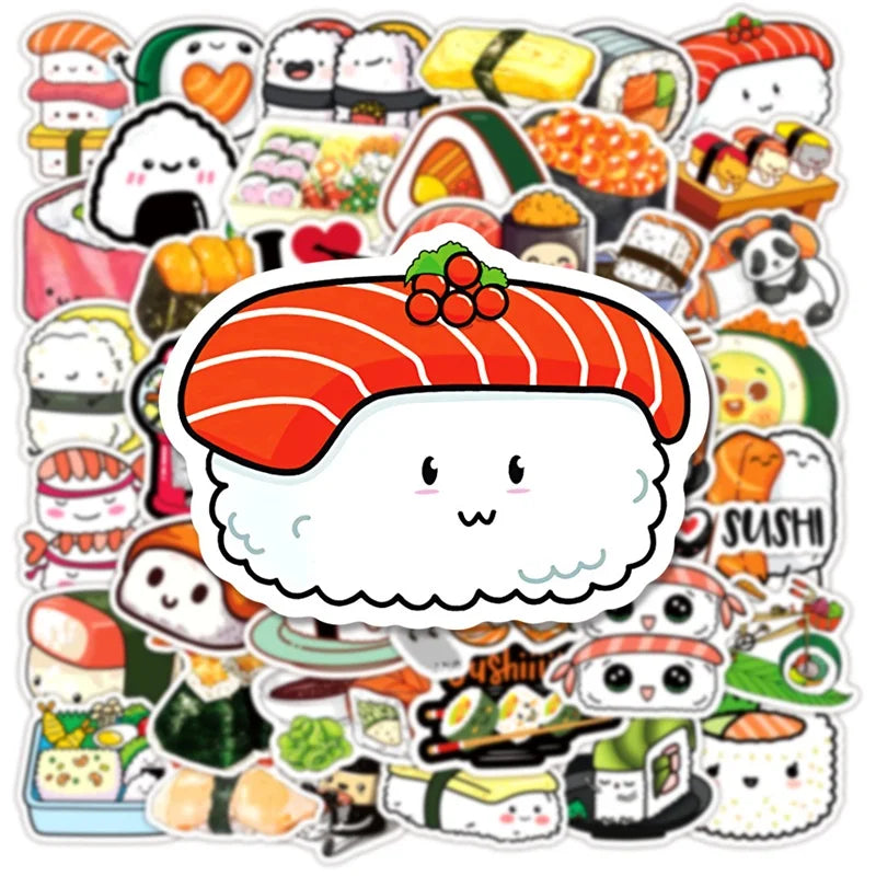 10/30/50PCS Cute Cartoon Sushi PVC Sticker Aesthetic Sticky Decoration Scrapbooking Korean Stationery School Supplies for Kids (Online Order Only)