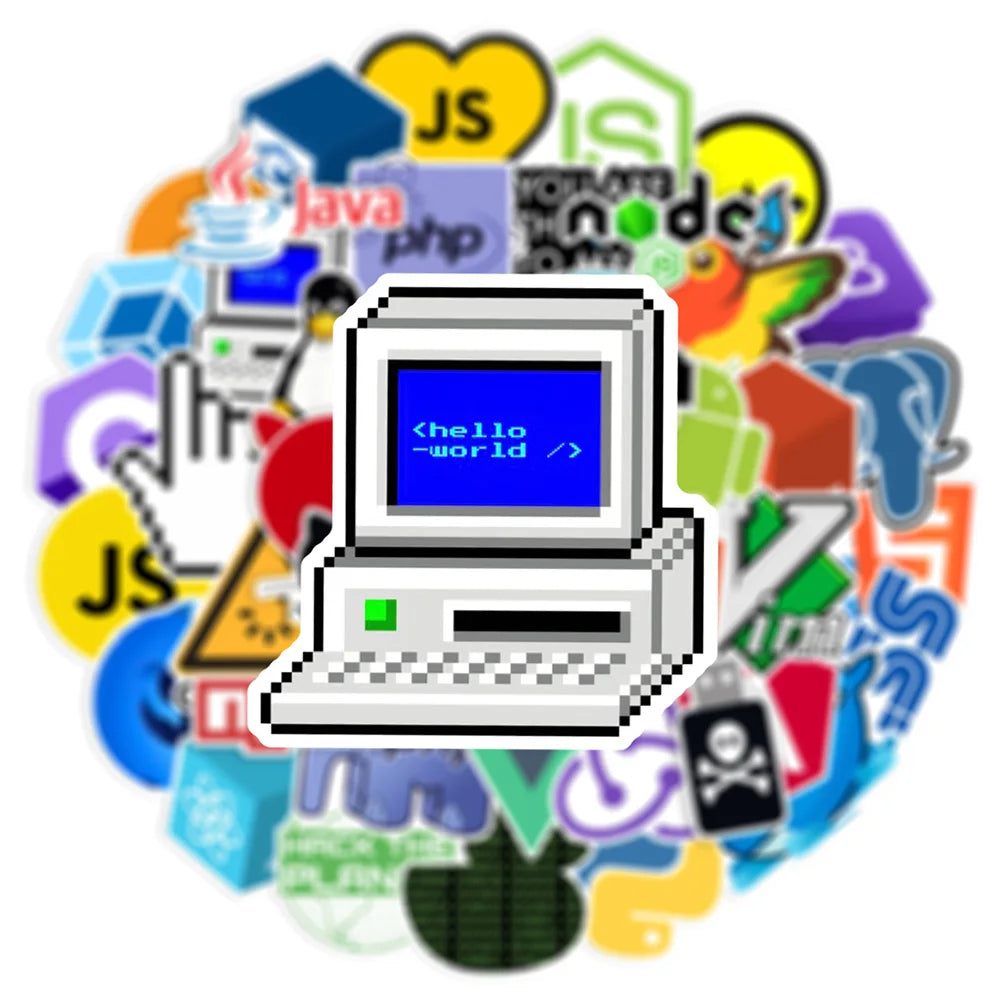 10/30/50pcs Funny Geek Java Programming Cartoon Stickers Skateboard Laptop Phone Motorcycle Guitar Cool Waterproof Sticker Toy (ONLINE ORDER ONLY)