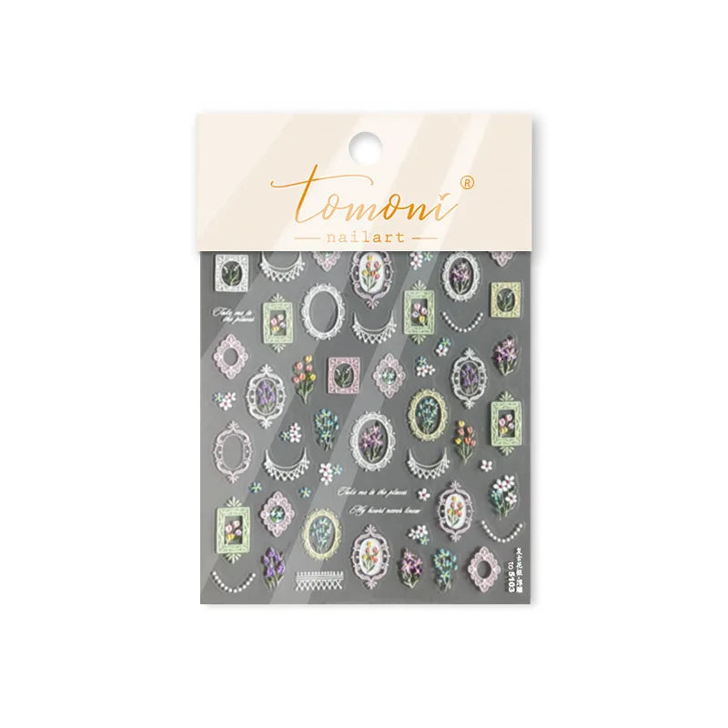 Retro European Flower Frame Gypsophila Bouquet Garden Charming Tulip Lavender Daisy Delicate Nail Art Stickers Manicure Decals (ONLINE ORDER ONLY)