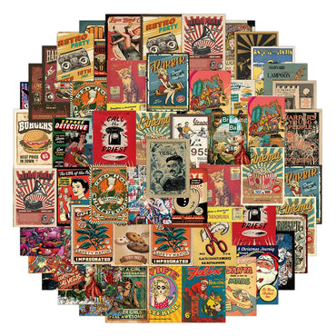 10/30/68Pcs Classic Vintage Kraft Paper Poster Stickers DIY Luggage Suitcase Graffiti Retro Decoration Decals Fun for Kids Gifts (ONLINE ORDER ONLY)