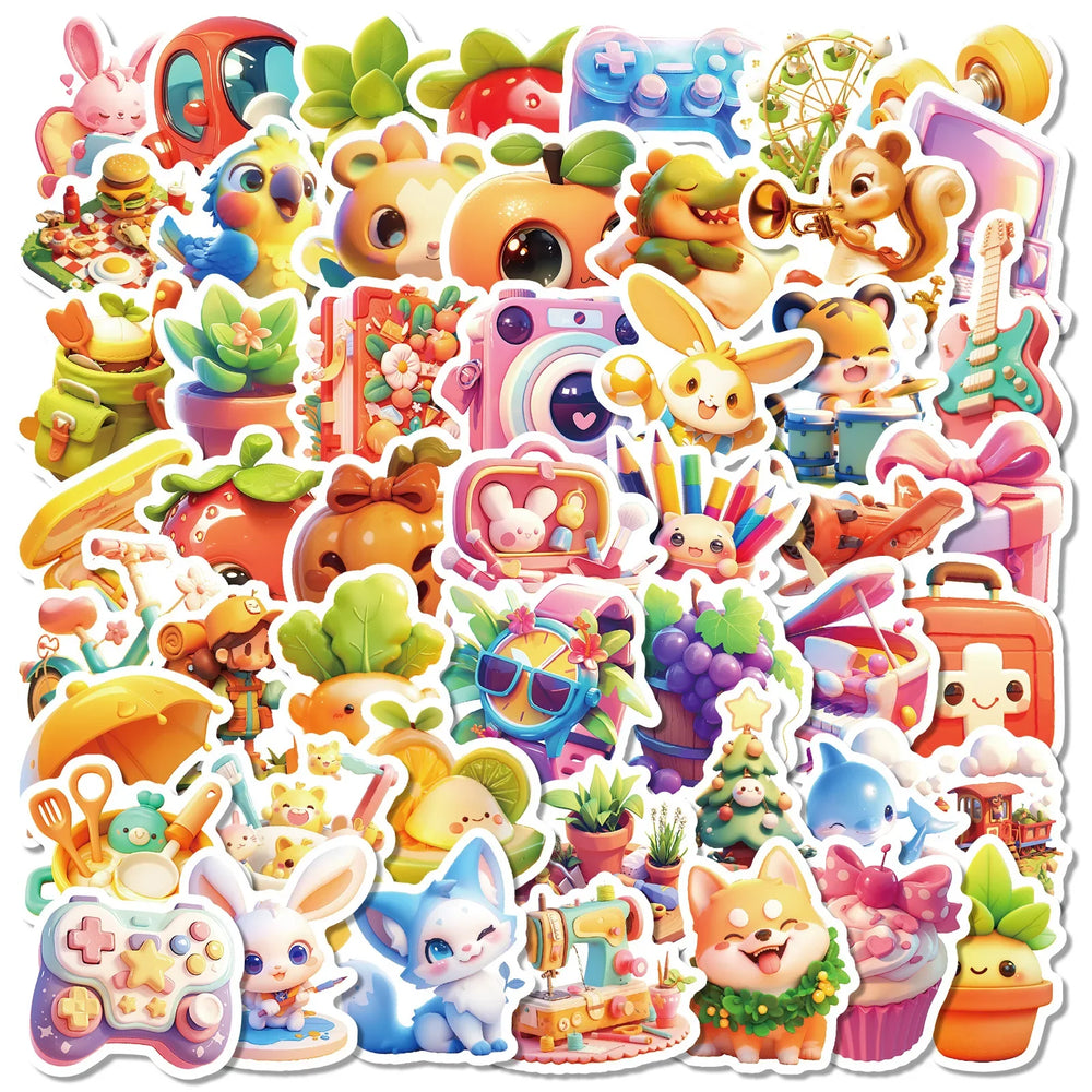 10/30/50PCS Kawaii Animal Stickers Cute Cartoon Food Graffiti Sticker Luggage Laptop Guitar Bike Skateboard 3D Decals Kids Toy (Online Order Only)