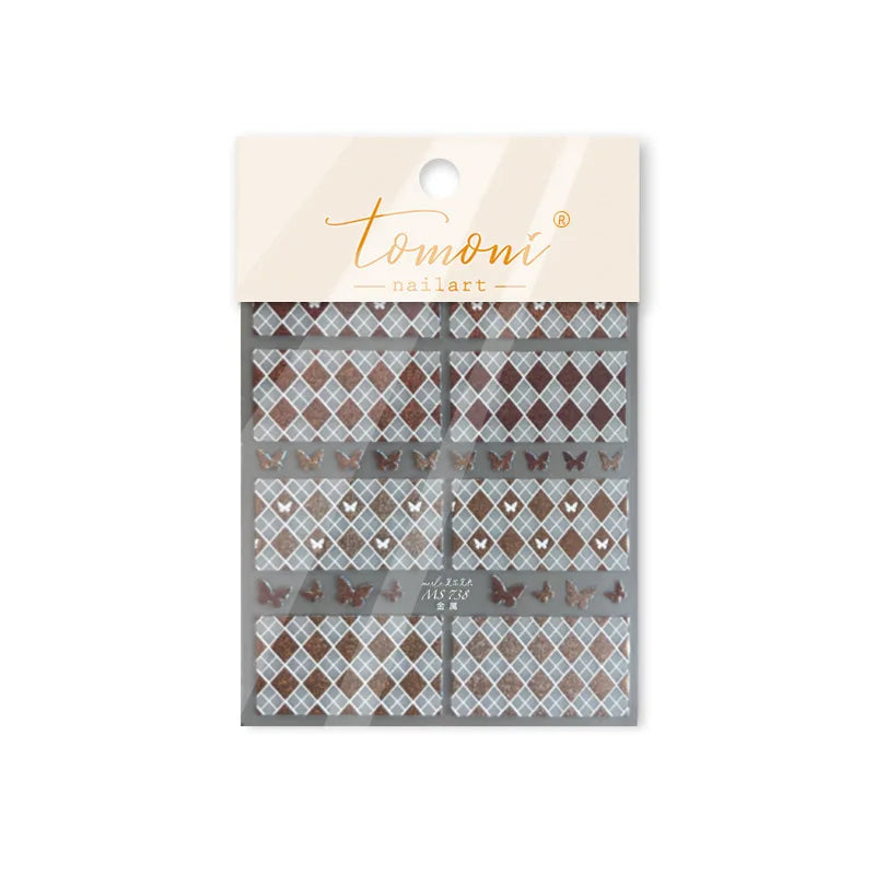 Geometric Grid Square Butterfly Snow Star Metal Self Adhesive Nail Art Sticker Snowflake Rhinestone Manicure Decal Nail Supplies (ONLINE ORDER ONLY)