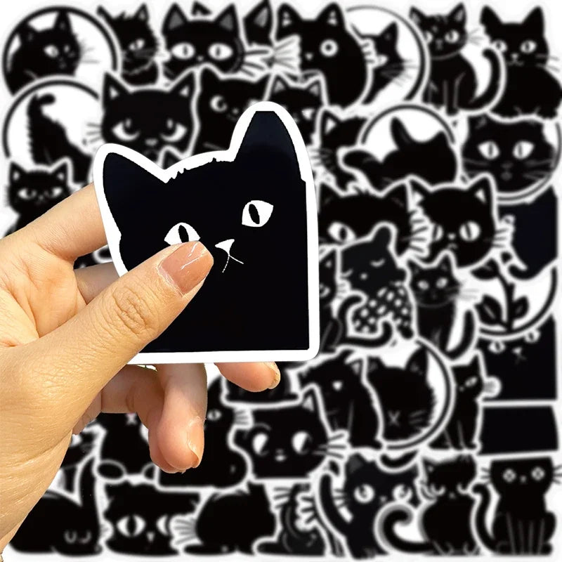10/30/50PCS Kawaii Black Cat PVC Sticker Aesthetic Children's Decoration Scrapbooking for Kids Korean Stationery School Supplies (ONLINE ORDER ONLY)