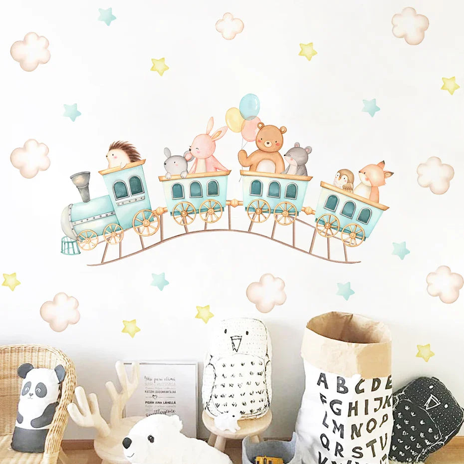 Cartoon Animal Train Wall Stickers for Kids Nursery Bedroom Decals (ONLINE ORDER ONLY)