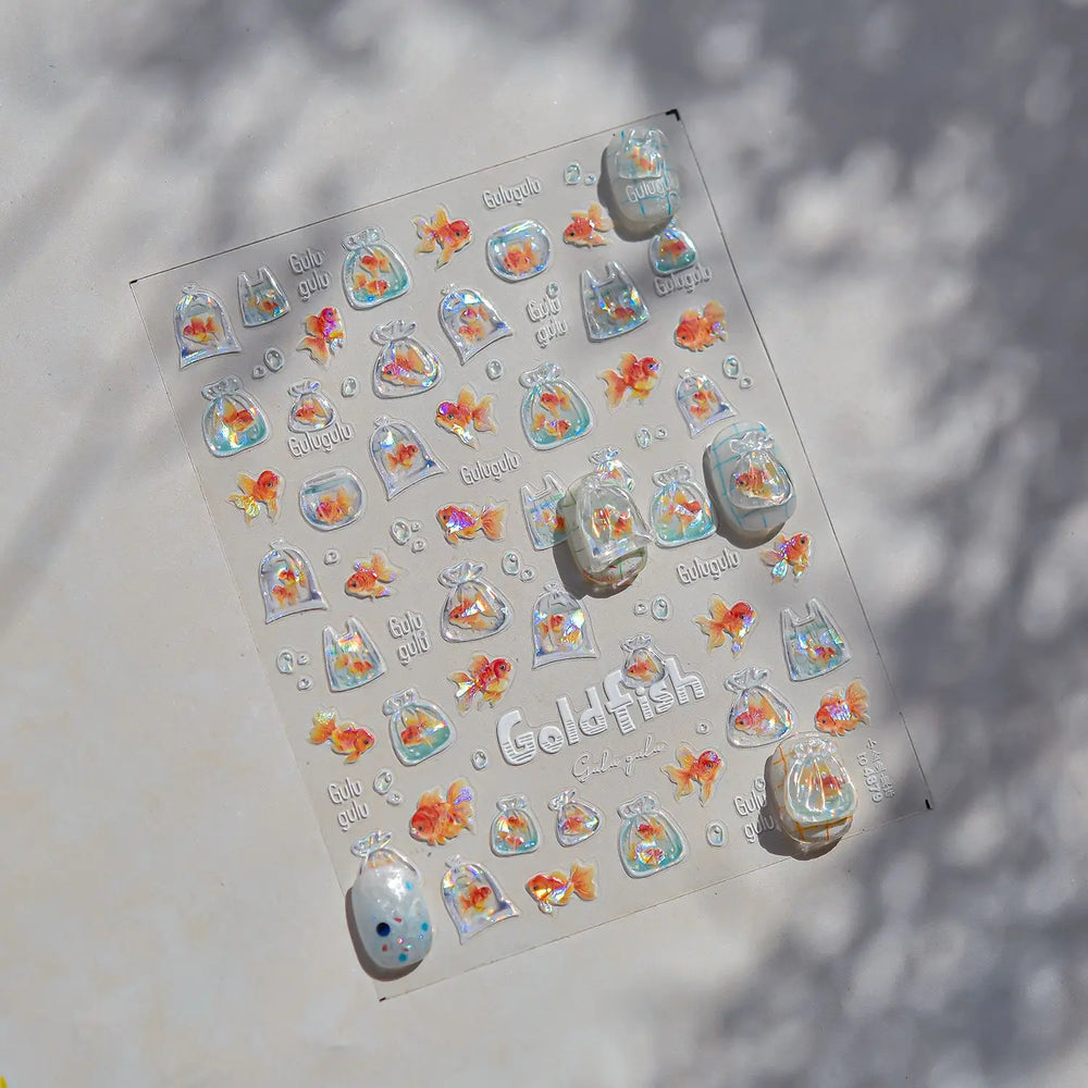 Sackful Starfish Goldfish Jellyfish Seahorse Bubbles Conch Ocean Whale Brocaded Carp Adhesive Nail Art Stickers Manicure Decals (ONLINE ORDER ONLY)