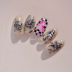Retro Black Line Skull Man Woman 5D Embossed Relief Self Adhesive Nail Art Sticker Bear Bunny Hand Bird Horror 3D Manicure Decal (Online Order Only)