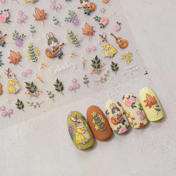 Autumn Fall Sunflower Rabbit Leaves Crane Rose Sun Mountain Hill Produce Good Harvests Cookie Nail Art Sticker Decoration Decals (ONLINE ORDER ONLY)