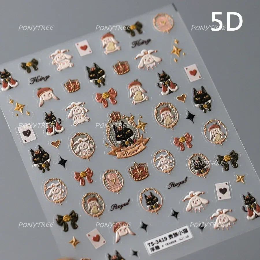 Poker Cards Mr Rabbit Tilted Teacup Bunny Cup Heart Star Block Bow Tie Hot Stamping Adhesive Nail Art Stickers Manicure Decals (ONLINE ORDER ONLY)