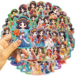 50Pcs Q Version Chinese Ancient Costume Flower Princess Girl Sticker for Kids Toy Decoration Guitar Luggage DIY Waterproof Decal (ONLINE ORDER ONLY)