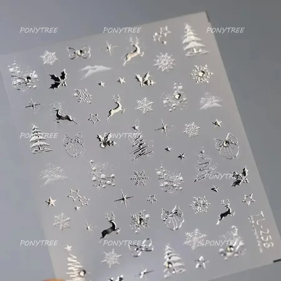 Apple Bear Bunny Snowman Winter Tree Bell Dog Self Adhesive Nail Art Stickers Snowflake Santa Claus Rhinestone Manicure Decals (ONLINE ORDER ONLY)