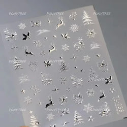Apple Bear Bunny Snowman Winter Tree Bell Dog Self Adhesive Nail Art Stickers Snowflake Santa Claus Rhinestone Manicure Decals (ONLINE ORDER ONLY)