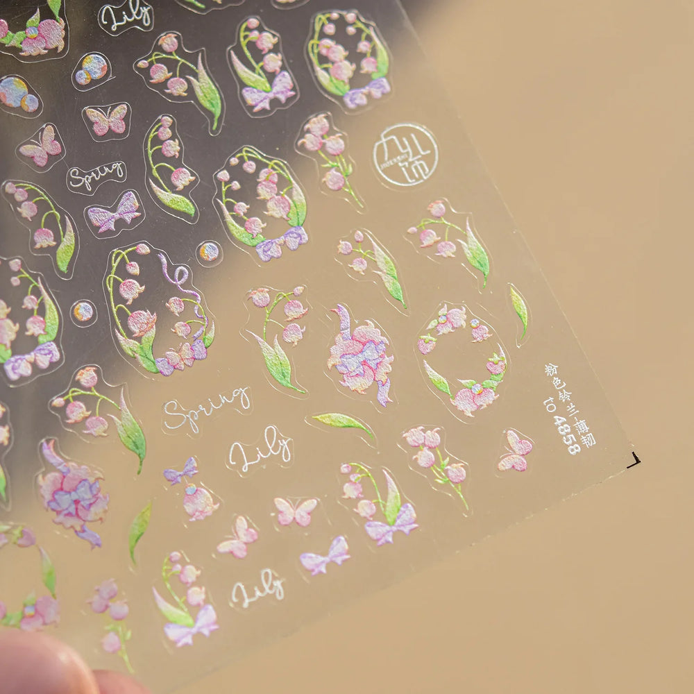 Lily of The Valley Star Spring Flower Bowknot Butterfly Water Bubbles Self Adhesive Nail Art Stickers Rhinestone Manicure Decals (ONLINE ORDER ONLY)