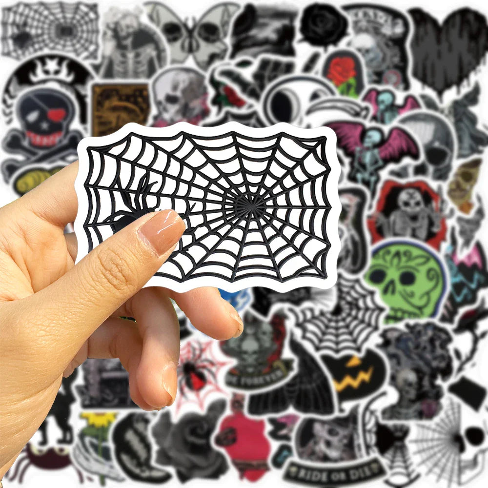 60PCS Dark Skull Spider Web Graffiti Sticker Cartoon Creative Sticker For Guitar Computer Car Waterproof Children Kids Sticker (ONLINE ORDER ONLY)