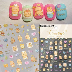 Cute Bowknot Dog Puppy Bear Strawberry Cake Fruit Juice Coffee Desserts Corgi Cherry Adhesive Nail Art Stickers Manicure Decals (ONLINE ORDER ONLY)