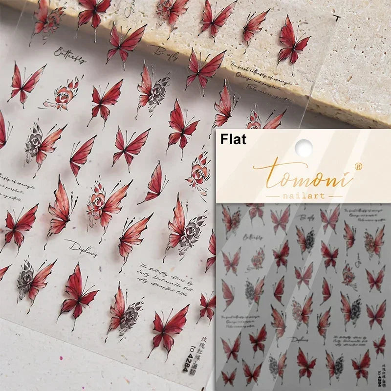 Charming Golden Gradient Shiny Rhinestone Jelly Butterfly Flower Petal Bowknot 3D Self Adhesive Nail Art Sticker Manicure Decals (ONLINE ORDER ONLY)