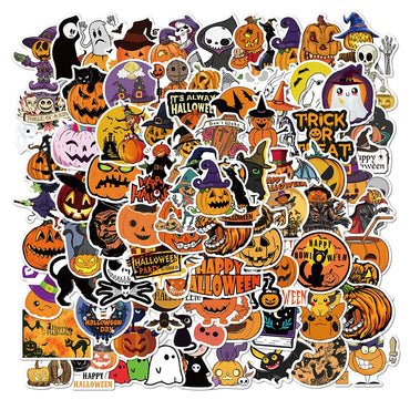 10/50/100pcs Funny Halloween Ghost Pumpkin Stickers Horror Decals Decoration Sticker Wall Skateboard Phone RefrigeratorToy (Online Order Only)