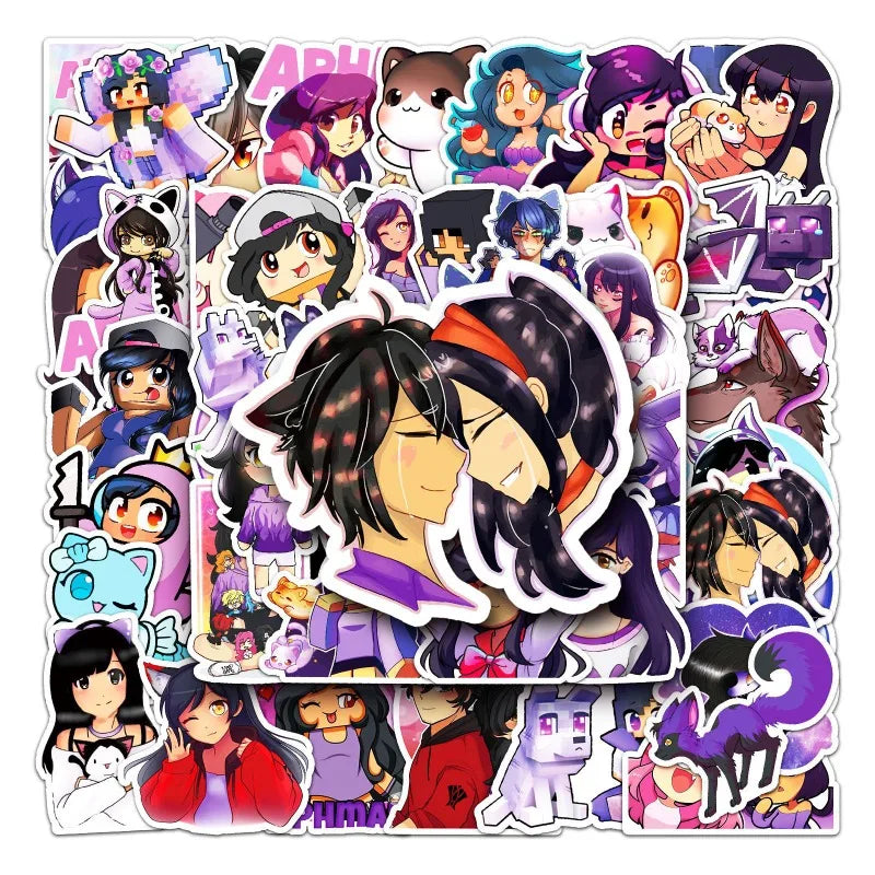 50pcs Aphmau Cartoon Stickers for Laptop, Phone, Car, Scooter, Suitcase, Water Bottle, Stationery, Refrigerator (ONLINE ORDER ONLY)