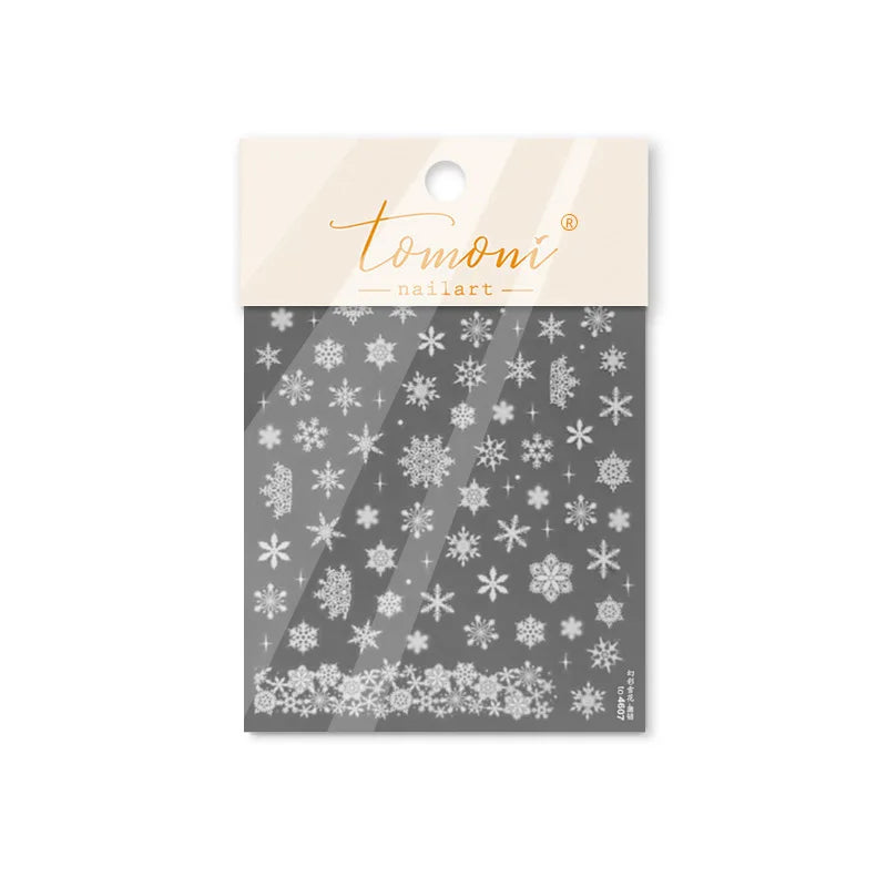 Winter Dreamy Hot Stamping Romantic White Pink Snowflakes Hexagon 3D Self Adhesive Nail Art Stickers Christmas Manicure Decals (ONLINE ORDER ONLY)