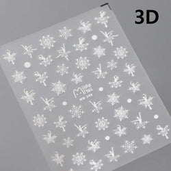 Hot Stamping Romantic White Gold Snowflakes Hexagon Winter 3D Self Adhesive Nail Art Stickers Shiny Rhinestone Manicure Decals (Online Order Only)