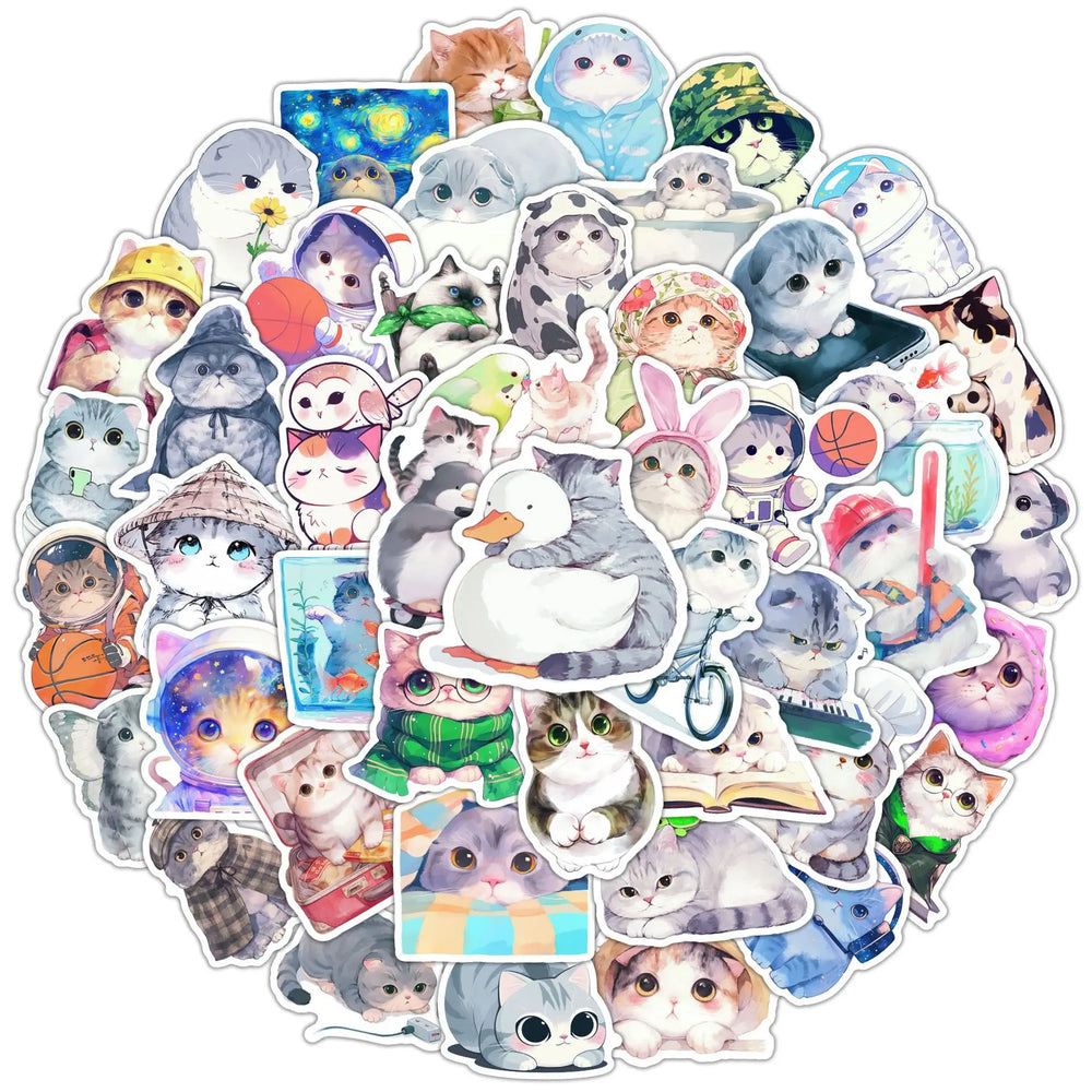 10/30/50PCS Cute Cat Stickers Kids Toys DIY Decoration Kawaii Animal Decals Fridge Luggage Laptop Phone Guitar Bike Skateboard (ONLINE ORDER ONLY)