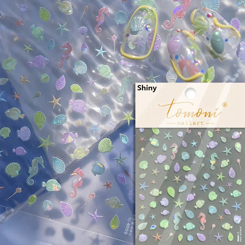 Summer Beach Dreamy Water Bubble Mermaid Shell Conch Starfish Jellyfish Soft Relief Decoration Nail Art Stickers Manicure Decals (ONLINE ORDER ONLY)
