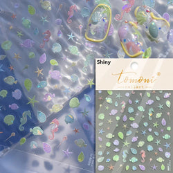 Summer Beach Dreamy Water Bubble Mermaid Shell Conch Starfish Jellyfish Soft Relief Decoration Nail Art Stickers Manicure Decals (ONLINE ORDER ONLY)