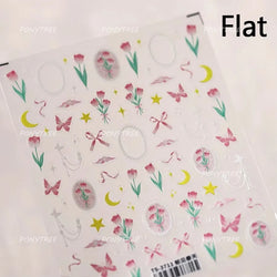 Lovely Bowknot Flower Shiny Star Love Heart Vibrant and Lively Tulip Moon Self Adhesive Nail Art Stickers Relief Manicure Decals (ONLINE ORDER ONLY)