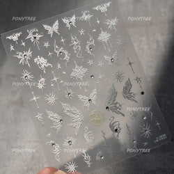 Shiny Butterfly Lace Line Bowknot Silk Ribbon Star Love Heart Fantasy Delicate Chic Adhesive Nail Art Stickers Manicure Decals (Online Order Only)