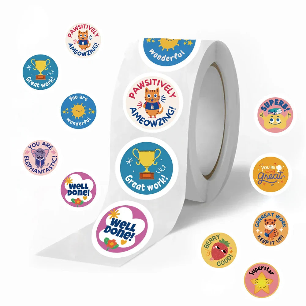 500pcs Cute Reward Stickers Cartoon Round Animals Roll Stickers for School Teacher Kids Student Stationery Decals For Kids (ONLINE ORDER ONLY)