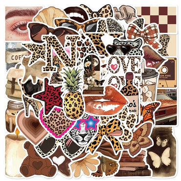 10/50pcs Cartoon The It Girl Leopard Print Sticker Aesthetic DIY Decoration PVC Waterproof Skateboard Notebook Graffiti Sticker (Online Order Only)