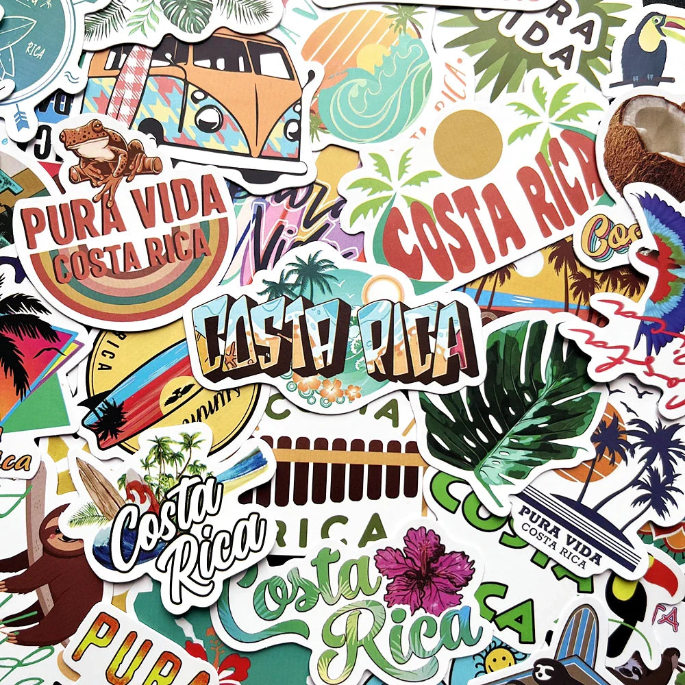 Costa Rica Cartoon Graffiti Stickers Pack - DIY Fridge Guitar Laptop Motorcycle Decals (Online Order Only)
