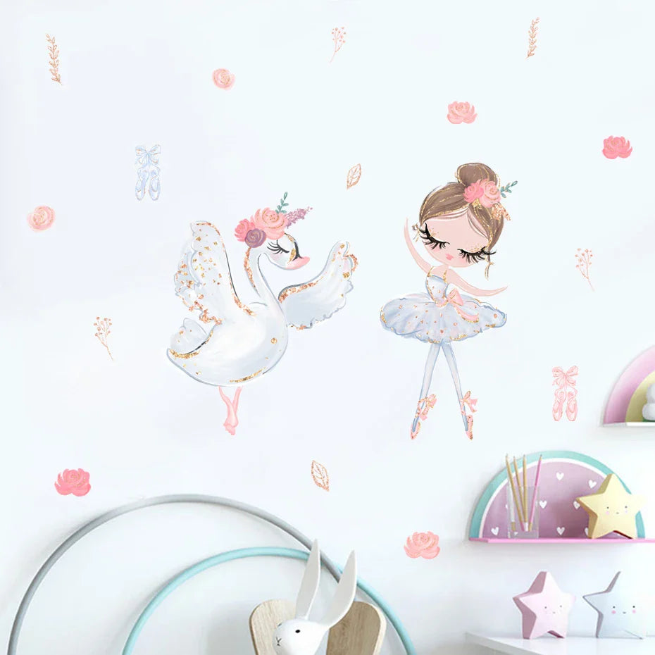 Ballerina Swan Flower Wall Stickers for Kids Room Decor (ONLINE ORDER ONLY)