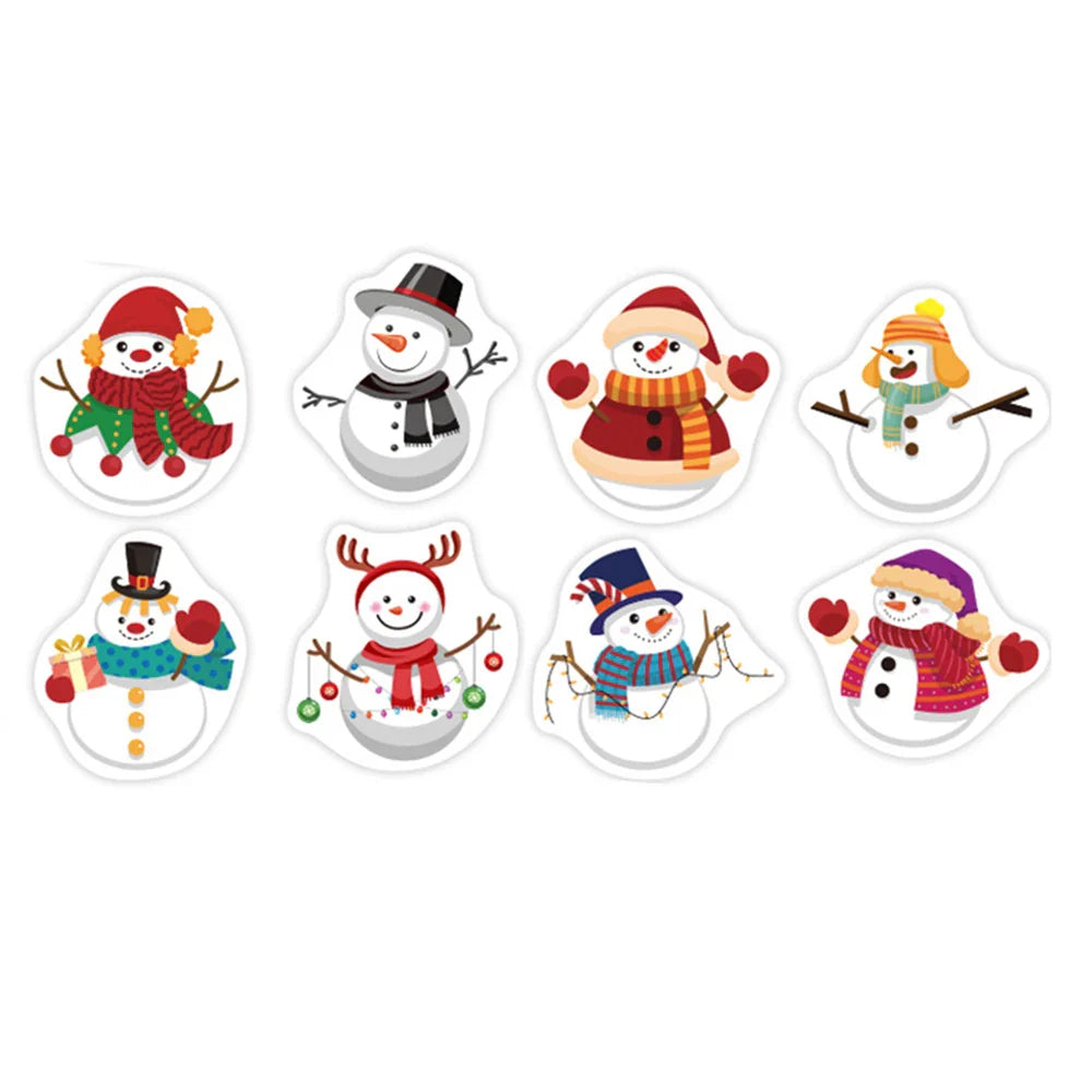 100-500pcs Heterotypic Christmas Themed Snowmans Stickers 8 Designs DlY Holiday Party Decoration Labels Stationery stickers (Online Order Only)