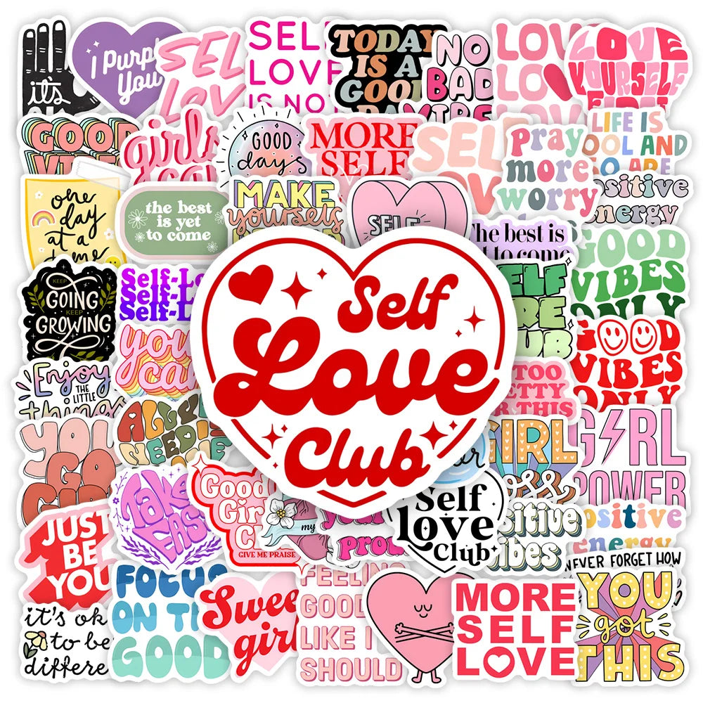 Girl Selflove club Stickers Positive Energies DIY Gift Decal for Laptop Phone Scrapbook Notebook Luggage Decorative Waterproof (Online Order Only)