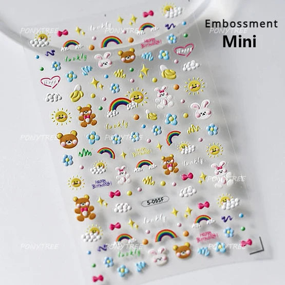Cute Graffiti Cartoon Line Cherry Bear Cat Flower Bouquet Fish Boys Girls Strawberry Reliefs Nail Art Stickers Manicure Decals (ONLINE ORDER ONLY)