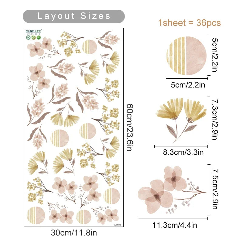 Boho Bee Flower Watercolor Wall Sticker Nursery Vinyl Decal Peel and Stick Kids Room Decor (ONLINE ORDER ONLY)