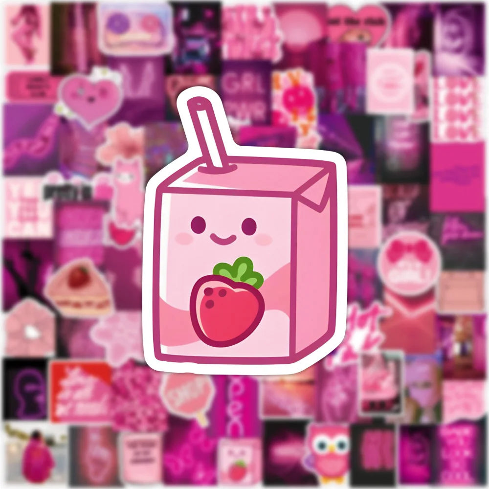 10/30/50/100PCS Cute Pink Stickers Graffiti Cartoon Decals Waterproof DIY Toys Motorcycle Phone Suitcase Guitar Fridge Toys Gift (ONLINE ORDER ONLY)