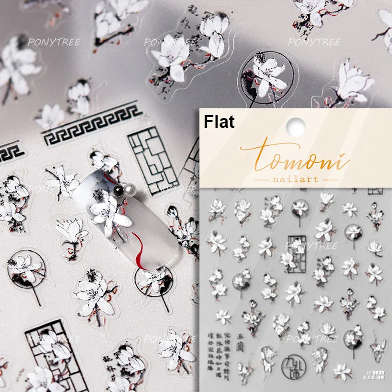Romantic Pink Peach Blossom Tower Circular Fan Hollowed Window Tassel Pendant Antique Tree Chic Nail Art Stickers Manicure Decal (ONLINE ORDER ONLY)