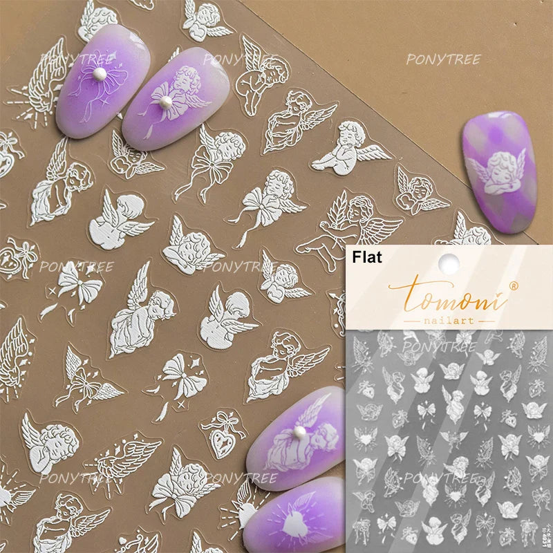 White Black Wings Feather Angel Demon Devil Dreamy Hot Stamping English Letter Adhesive Nail Art Stickers Manicure Tool Decals (Online Order Only)