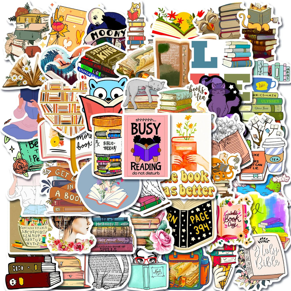 50pcs Creative Book Theme Art Aesthetic Graffiti Stickers for Helmet, Wall, DIY Decor (ONLINE ORDER ONLY)