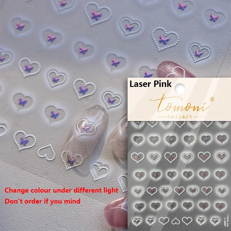 Flat Small Pink Brown Halo Dyeing Love Heart Geometric Leopard Shiny Jelly Chic Embossed Relief Nail Art Stickers Manicure Decal (Online Order Only)