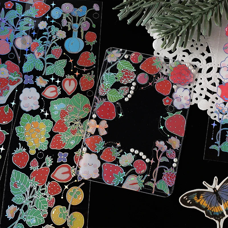 3Pcs/lot Cute Strawberry Flowers Decorative Sticker PET Scrapbooking Sticker Label Diary Album Stationery Aesthetic Art Supplies (ONLINE ORDER ONLY)