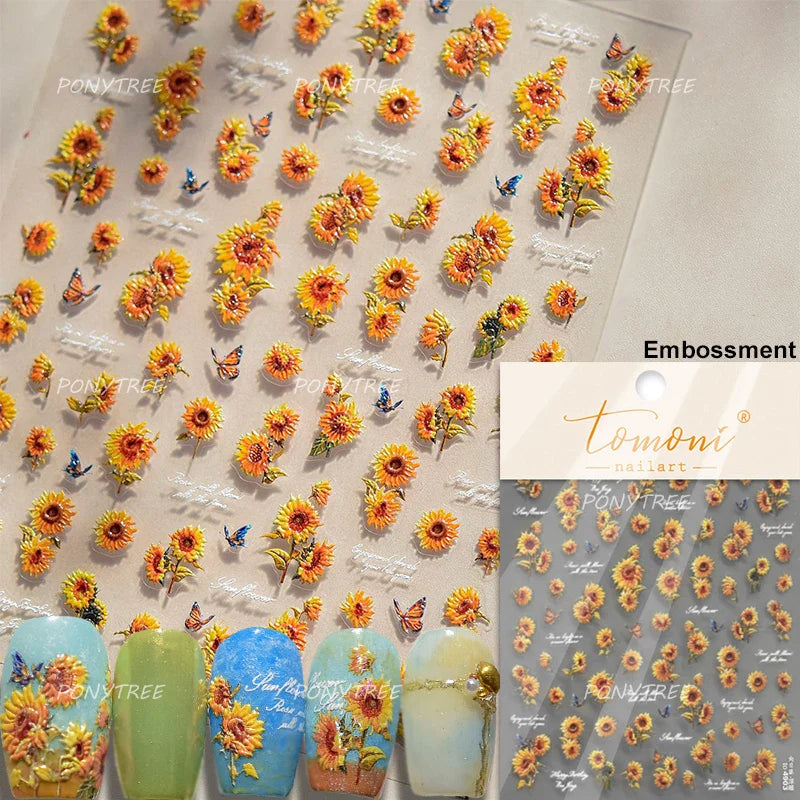 Colourful Butterfly Rose Flower Tulip Daisy Moth Orchid Narcissus 3D Self Adhesive Nail Art Decorations Stickers Manicure Decals (ONLINE ORDER ONLY)